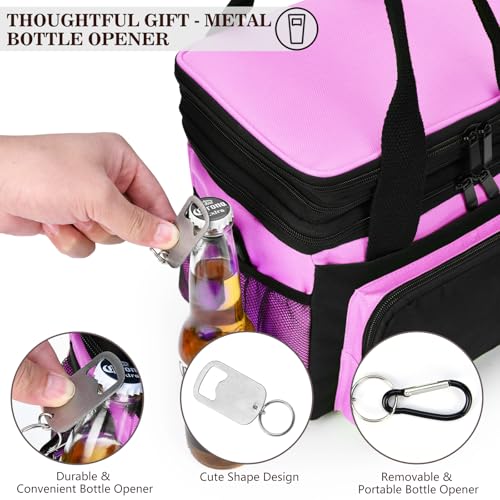 LOKASS Lunch Box & Lunch Bag for Women Men Double Deck, Large Insulated Adult Lunch Box Leakproof Lunchbox Cooler Bag for Work Picnic Beach,（Pink&Black 16L） - color: Pink 2