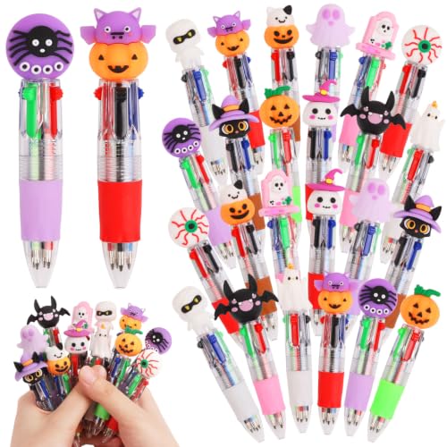 CCINEE 24pcs Halloween Mini Multicolor Pens, Cute 4-In-1 Retractable Writing Pen Bulk Holiday Ballpoint Pens for Adults Teacher Office Coworker Gifts School Classroom Prize Trick or Treat Party Favor - color: Purple