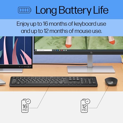 HP 230 Wireless Mouse and Keyboard Combo - 2.4GHz Wireless Connection - Long Battery Life - Durable & Low-Noise Design - Windows & Mac OS - Adjustable 1600 DPI - Numeric Keypad (18H24AA#ABA) - size: 1 Count (Pack of 1)