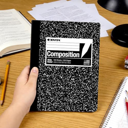 KAISA Classic Marble Composition Notebook, Wide Ruled Paper, Hard Cover 100 Sheets Notebooks, 9.75 x 7.5 Inches, 4 Pads - color: 4pad, size: wide-hard
