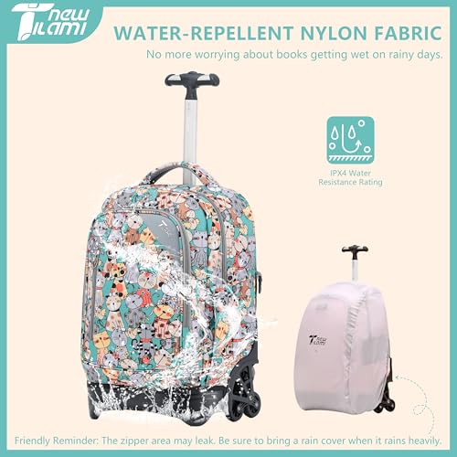 NEW TILAMI Rolling Backpack for Boy Suitcase School Adjustable Laptop Backpack with Wheels for Girl to School Travel Camping Boys Backpack Cute Cats 18 Inches | Water-Resistant Adjustable Trolley Handle Padded Back Panel Multiple Compartments Daily School