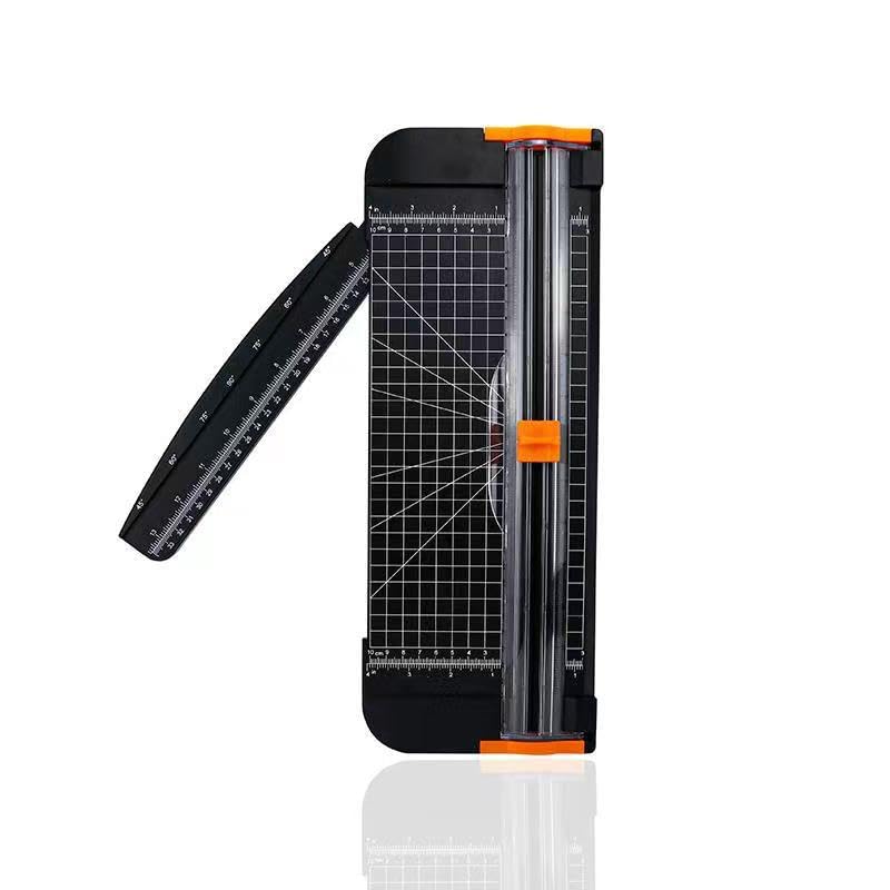Portable Paper Cutter, 12.2 Inch Desktop A4 Paper Trimmer with Sliding Cutter Head, Side Ruler, and Safety Features for Crafting Photos, Cards, Office Supplies