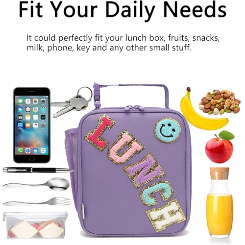 GYEUKHAM Insulated Lunch Bag for Women Girl Teen large Insulated Kid Lunch Bag,Large Reusable Cute Cooler Bag for School Work Picnic,Purple Alphabet - color: Purple Alphabet