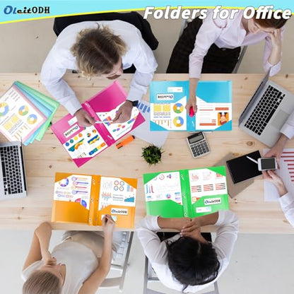 Oleitodh Plastic Folders with Pockets - 60 Pack 20 Colors & 2 Pocket Folder Bulk with 2 Business Card Slots, Heavy Duty File Folders for School Home Office and Business - style: 3-Prong with View Pocket Style