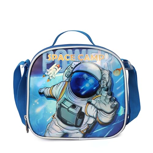 Cartoon Rolling Backpack for Boys Girls, Kids 5 Pcs Wheeled Backpack, Travel Backpack for Elementary Students (Astronaut Blue) - color: Astronaut Blue