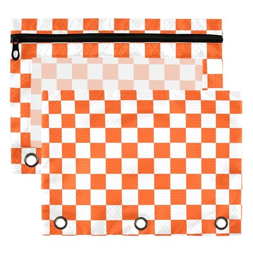 Oracgered Buffalo Plaid Binder Pouches 3 Ring for Boys Girls School Office College Supplies White Chessboard Coral Navajowhite Pencil Pouches Case Bag with Clear Window and Zipper 2 Pack - color: Oracgered