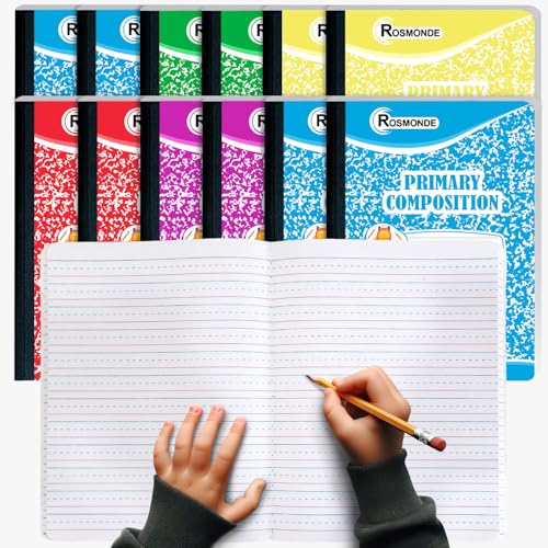 Rosmonde Composition Notebooks Primary Ruled 12 Pack, 200 Pages (100 Sheets), Color Marble Composition Notebook, 9-3/4" x 7-1/2", Grades K-2, Writing Journal, Dotted Lined, Colors May Repeat - size: 12 Pack, style: Assorted - Writing