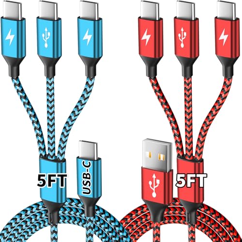 USB A/C to USB C Multi Charging Cable, 3 in 1 Type C Phone Charger Cord - color: Red+Blue