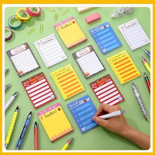 Eaasty 24 Pcs Back to School Teacher Appreciation Gift Sticky Notes with Funny Pens to Do List Notepad Sticky Notes Cute Ballpoint Pens(Colorful Style) - style: Colorful Style