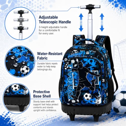 AGSDON Rolling Backpack for Boys, Men Roller Wheels Bookbag,Wheeled School Bag with Wheels for Teens-Soccer - color: Soccer