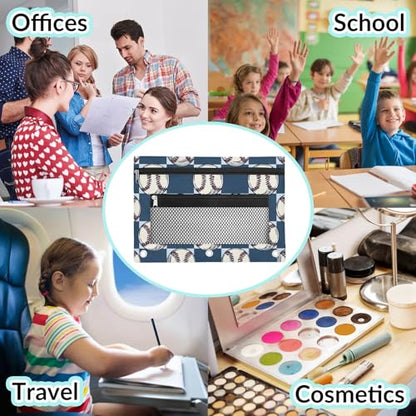 Sports Baseball Pencil Pouch for 3 Ring Binder Balls Pencil Case Bag with Clear Window Zipper Pockets for Kids Girls Boys Students School College Supplies 2 Pack