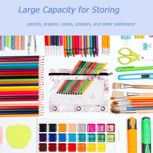 Studying 2 Pack Pink Cherry Blossom Trees Butterfly 3 Ring Binder Pencil Pouch Bags,Clear Window Zipper Storage Case for Boys Girls School Office Supplies Cosmetics Organizers - color: Multi-cherry Blossom