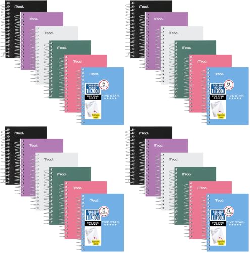 Five Star Spiral Notebook,College Ruled Paper,Fat Lil' Pocket Notebooks,3-1/2" x 5-1/2",200 Sheets,Assorted Colors (38027),6 Count (Pack of 4) - size: 6 Count (Pack of 4)
