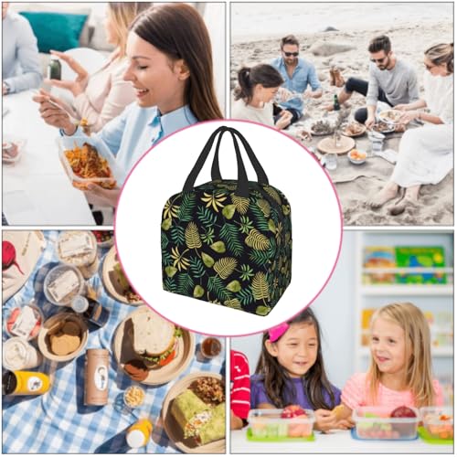 Imiss Tropical Palm Leaves Insulated Lunch Bag Hawaii Hawaiian Green Leaves Plants Exotic Reusable Lightweight Lunch Cooler Bag with Front Pocket for Picnic Work Office - color: Tropical Palm Leaves