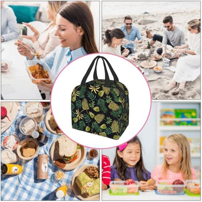Imiss Tropical Palm Leaves Insulated Lunch Bag Hawaii Hawaiian Green Leaves Plants Exotic Reusable Lightweight Lunch Cooler Bag with Front Pocket for Picnic Work Office - color: Tropical Palm Leaves