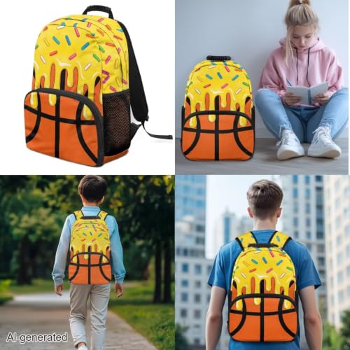 Ice Cream Basketball 3PCS Backpacks for Boys Girls, 3 in 1 School Bag with Insulated Lunch Box Pencil Case for Middle High School Students - color: Ice Cream Basketball