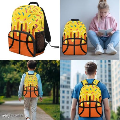 Ice Cream Basketball 3PCS Backpacks for Boys Girls, 3 in 1 School Bag with Insulated Lunch Box Pencil Case for Middle High School Students - color: Ice Cream Basketball