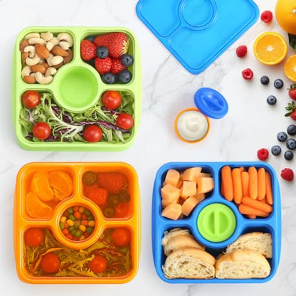 QQKO Bento Snack Box Containers for Adults Kids, 4 Pack Lunchable Meal Prep Containers Reusable, Stackable Bento Lunch Box, Food Storage Prep Containers with Lids and 4 Sauce Cups, Jewel Color - color: Jewel, Clear Lid
