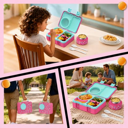 Kids Lunch Box with Thermo, Leakproof Bento Box for Kids with 8OZ Insulated Food Jar, Ice Pack, Sauce Cup, Utensils, Removable Tray & Dividers for School Daycare Travel (Rainbow butterflies) - color: Rainbow butterflies