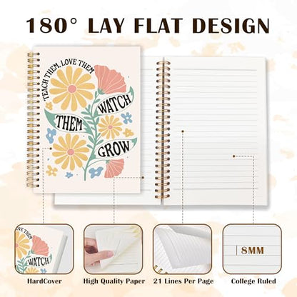 Qabliqo Teachers Gifts Spiral Notebooks, Boho Floral Watch Them Grow Teacher Gifts Journal for Writing, Teacher Appreciation Gift Notebook for Note Taking, Teachers Office Supplies, 5.5x8.3 Inch - color: Watch Them Grow