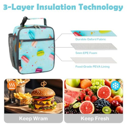 FlowFly Kids Lunch box Insulated Soft Bag Mini Cooler Back to School Thermal Meal Tote Kit for Girls, Boys, Biscuits - color: Biscuits