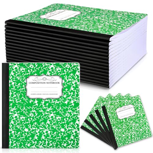 Seajan 20 Pack Composition Notebooks, Wide Ruled Paper, 7-1/2" x 9-3/4" Marble Hard Covers, 60 Sheets, Composition Notebooks Bulk for Students Back to School Adults Office Supplies(Green) - color: Green