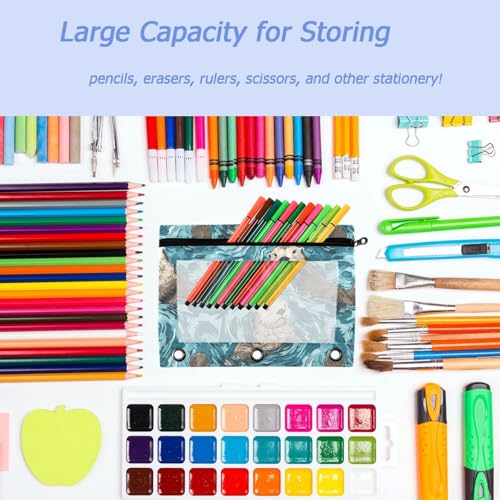 Studying 2 Pack Cute Green Water Swiming Otters 3 Ring Binder Pencil Pouch Bags,Clear Window Zipper Storage Case for Boys Girls School Office Supplies Cosmetics Organizers - color: Multi-otters