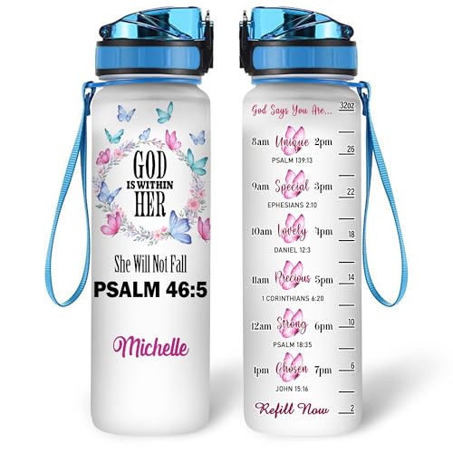 Hyturtle Personalized Christian Water Bottle - 32oz Motivational Water Bottle with Leak-Proof Lid Time Marker - Custom Name Gift for Butterfly Butterfly Lovers Women Girls On Birthday Christmas - color: God