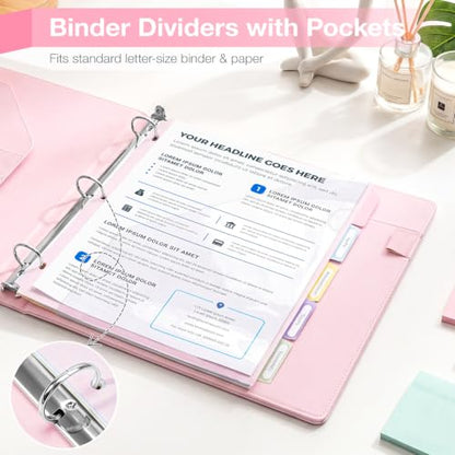Ospelelf Binder Dividers with Tabs & 2 Pockets for 3 Ring Binder, Macaron | 3 Hole, Waterproof Plastic Dividers 11" x 8.5" , File Notebook Folders For School Office - color: Macaron