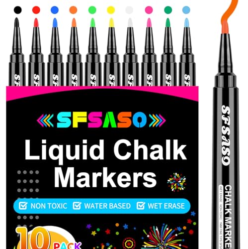 Liquid Chalk Markers for Acrylic Fridge Calendar Planning Board, Clear Glass Dry Erase Board, Whiteboard, Window, Mirror, Easy Wet Erase,1mm Fine Points (10 COLORS)