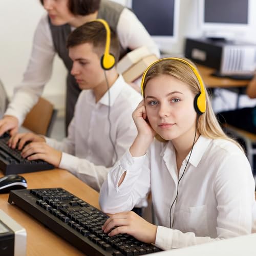 Konohan 30 Pack Headphones Bulk Headphone for School Classroom Student Wired Headphones Adjustable with 3.5 mm Jack for Adults (Yellow) - color: Yellow