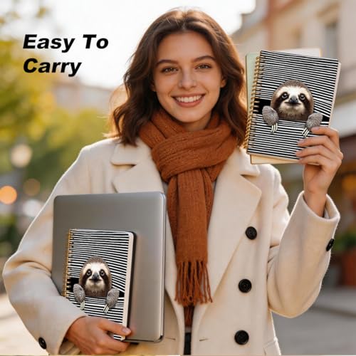 2 Pcs Funny Sloth Spiral Notebook, Sloth Gifts for Women Journal Notebook | A5 160 Pages Sloths College Ruled Notebook, Spiral Notepad, Hardcover Journals for Writing Travel Office, School Supplies - color: Multicolour 0035