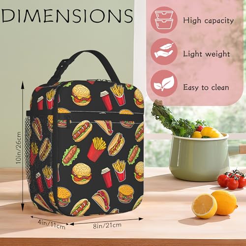 Hamburger Lunch Bag for Kids, Insulated School Lunch Tote | Cute reusable lunch bag with large capacity, insulated cooler tote for girls boys school, outdoor activities and snacks - color: Hamburger