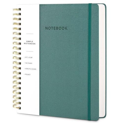 Spiral Notebook - 8.5 x 10.98 Inch Large Hard Cover Notebook with Elastic Band & Pocket, 180 Pages, Lay Flat Wirebound Journal for Work, School, Planning & Note Taking Green - color: 004-Green-1pack, size: A4-180 pages