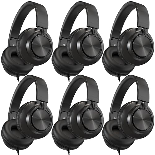 AILIHEN Kids Headphones Wired for School Bulk, 6 Pack Headsets with Microphone for K-12th Grade Classroom, Students, Teens, 3.5mm Jack for Chromebook, Computer, Laptop (Black) - color: Black, size: 6-PACK