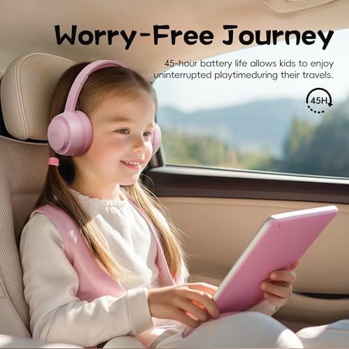 Kids Bluetooth Headphones, Toddler Headphones 85 dBA Safe Volume, 45 Hours Playtime, with Mic, Bluetooth 5.3, Kids Wireless Headset for iPad/Tablet/Travel/School, ldeal Gift (Pink) - color: Pink