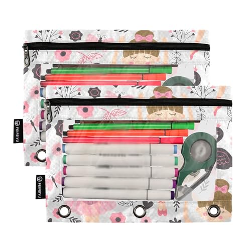 Cute Ballerina Girl Pencil Pouch for 3 Ring Binder, 2 PCS Binder Pencil Pouch with Zipper, Clear Window Zipper Pencil Case Pencil Bags for School Office Supplies - color: Ballet