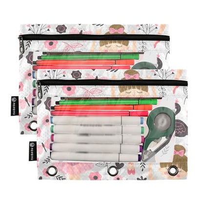 Cute Ballerina Girl Pencil Pouch for 3 Ring Binder, 2 PCS Binder Pencil Pouch with Zipper, Clear Window Zipper Pencil Case Pencil Bags for School Office Supplies - color: Ballet