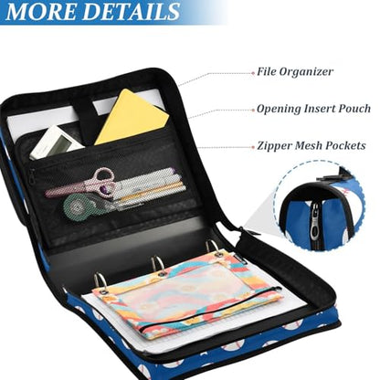 Zipper Binder Bag 3 Ring File Folder Portfolio Organizer Zippered Binder Bags with Strap Fits Laptop Women Men - color: 28-baseball Navy Blue