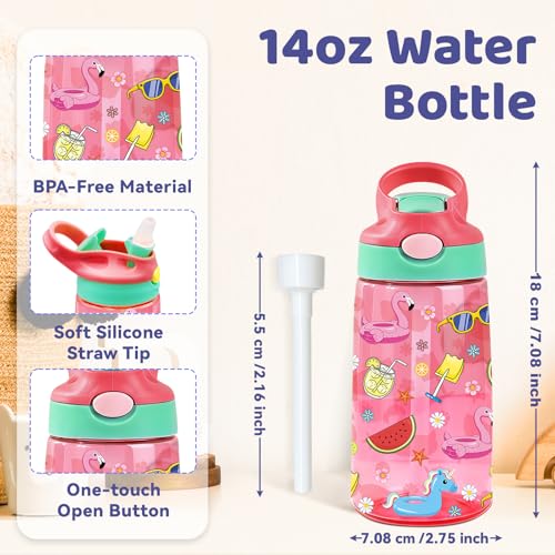 Flamingo Gifts 14oz Water Bottle with Straw – Leakproof BPA-Free Plastic Pop-Up Spout, Reusable Leak-Proof Travel Bottle for Outdoor Sports - color: Flamingo1