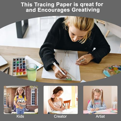 WRJIANGFA Tracing Paper Pad, 50 Sheets, A4 Size 8.27x11.69 Inches, High Transparency, Anti-Wrinkle, 53gsm, for Artists, Architects, Students