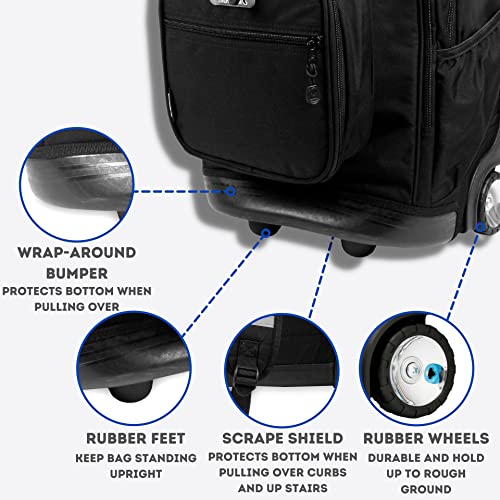 J World Duo Kids Rolling Backpack With Lunch Box Set. School Bookbag on Wheels, Black - color: Black
