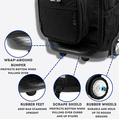 J World Duo Kids Rolling Backpack With Lunch Box Set. School Bookbag on Wheels, Black - color: Black