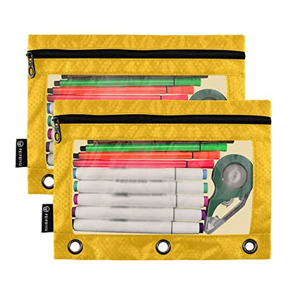 Binder Pouches,Mustard Yellow Pencil Pouch for 3 Ring Binder 2 Pack Clear Pencil Bag with Zipper for Office School Supplies - color: Mustard Yellow