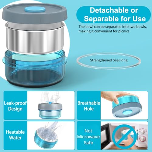 Lille Home Portable Insulated Lunch Box Set with Stainless Steel Cutlery, vacuum lunch box, to Keep Food Warm or Cool, Two Containers for Fruits and Sauces, Durable and Leak-Proof(Blue) - color: Blue
