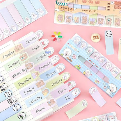 4 Pads Cute Cartoon Self-Stick Index Tabs Sticky Note Tabs Page Flags Bookmarks Mini Sticky Note Paper Page Markers Stickers for Students Books File Notebooks，120 Sheets/pad