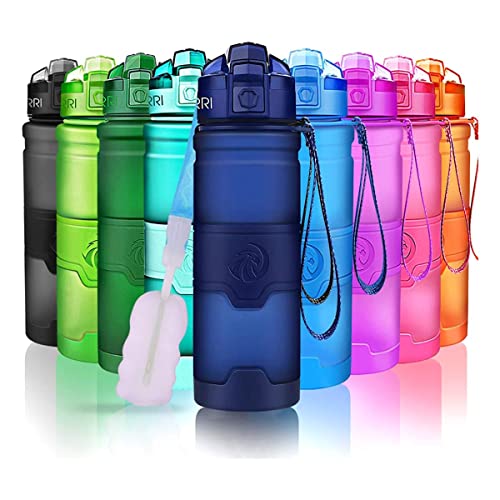 ZORRI Sports Water Bottle, 400/500/700ml/1L, BPA Free Leak Proof Tritan Lightweight Bottles for Outdoors,Camping,Cycling,Fitness,Gym,Yoga- Kids/Adults Drink Bottles with Filter, Lockable Pop Open Lid - color: Dark Blue, size: 24 Ounces