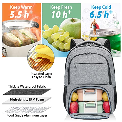 BIKROD unch Backpack, Insulated Cooler Lunch Bag Backpack, Large School Backpacks for Teen Boys Water Resistant Back Pack Gift for Men Fit 17 Inch Laptop - color: Grey