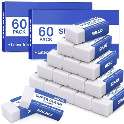 White Erasers, 120 Pack Block Pencil Erasers | Soft Non-Smudge Art Erasers Bulk for Pencils, Artists & School | Gentle on Paper, Clean Removal for Notes & Sketching - style: 120 Pack