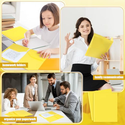 Gueevin 100 Pack Plastic Folder with Pockets, 2 Pocket Folders, Plastic Glossy Folders Fit Letter Size Paper, Heavy Duty Durable File Folder with Business Card for Home Office School (Yellow) - color: Yellow